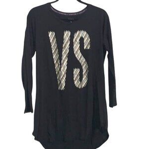 Victorias Secret Black Long Sleeve Tunic Top With VS Logo S/P Cotton & Polyester